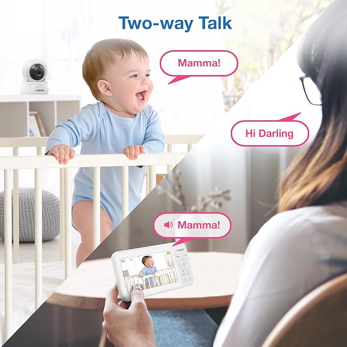 VTech 2 Cameras Video Baby Monitor with 5" LCD Screen,Up to 17Hrs Video & 31Hrs Audio, Night Vision, Pan-Tilt-Zoom, Lullabies, Soothing Sounds, Temperature Sensor,Split Screen, No WiFi: 924-2W