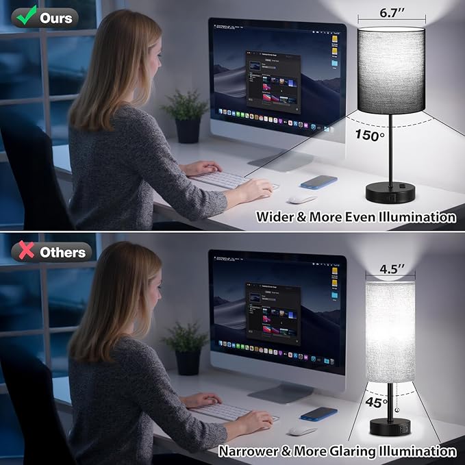 17.6" Black Touch Lamps for Bedroom Set of 2 - Image 2