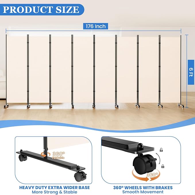 SUNALLY Room Divider Privacy Screens, 8 Panels Dividers - Image 2