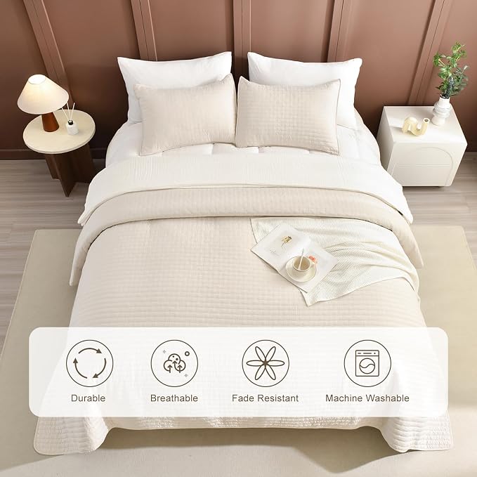 Lady Ann Wheat Cal King Bedspreads Set, 3 Piece King Size Quilt Set - Image 6