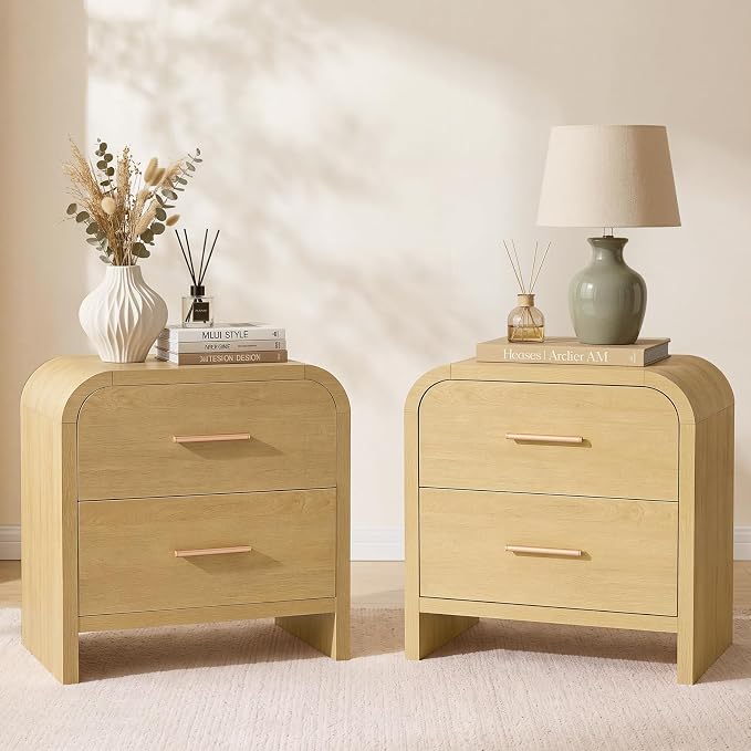 Night Stand Set of 2 2-Drawer Nightstand 24" H Metal Handle Modern Sturdy by TheBeautyofRusticRefined