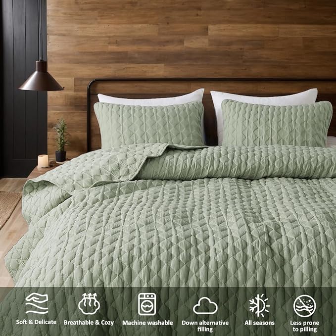 WDCOZY Sage Green Quilt King Size Bedding Sets - Image 5