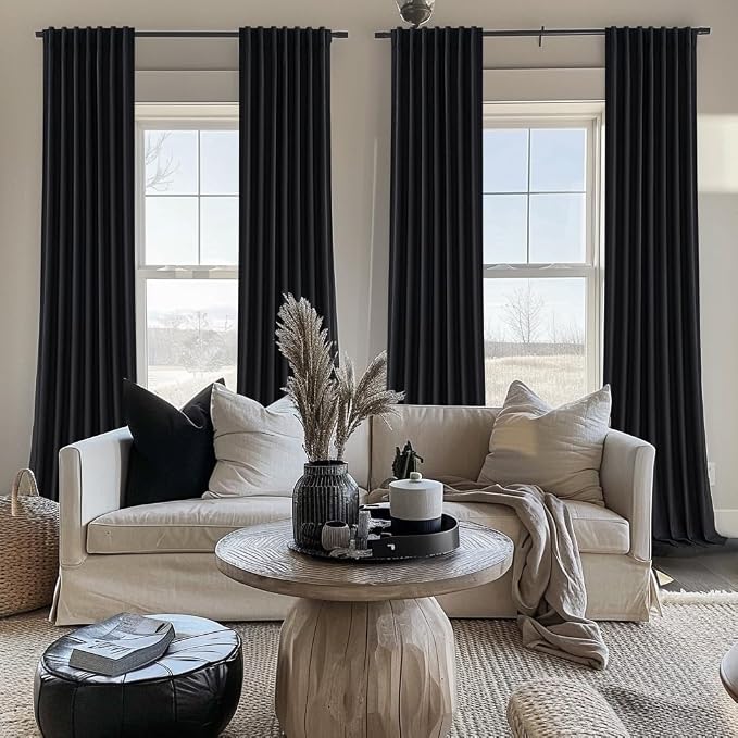 QJmydeco Black Curtains for Bedroom 90 Inch Long 2 Panels Set - Image 7