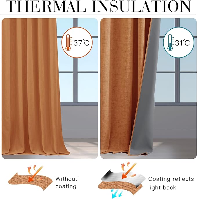 RYB HOME Burnt Orange Total Blackout Curtains 96 Inch Long - Image 6