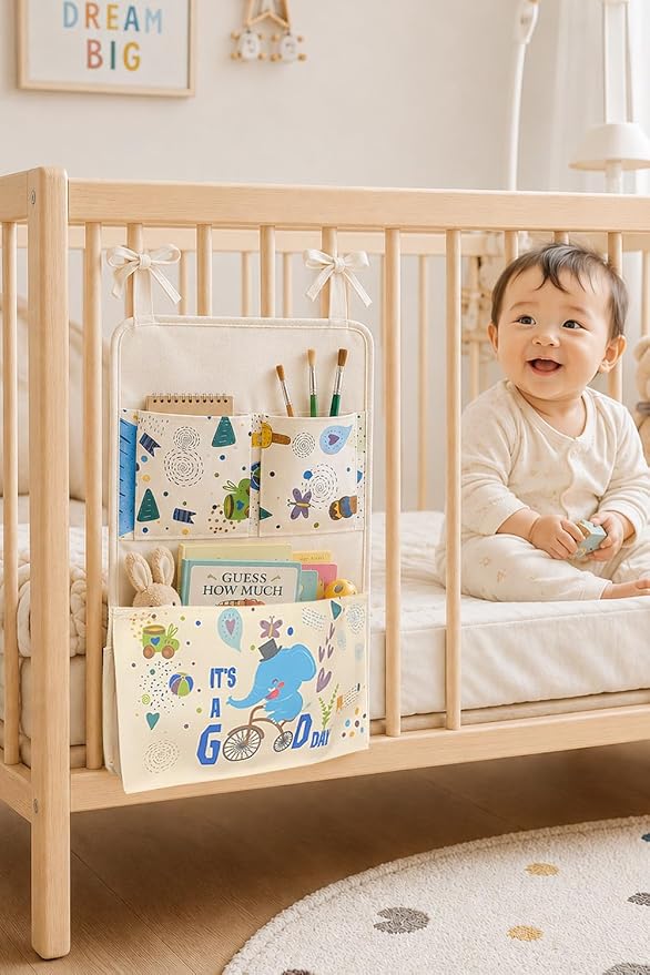 MellowSpace Elephant Crib Organizer Hanging Storage Bag – Baby Nursery Bedside - Image 2