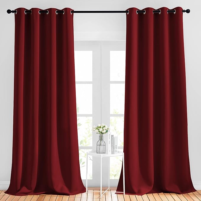 NICETOWN Burgundy Red Blackout Curtains 90 inches Long, Grommet Thermal by NICETOWN