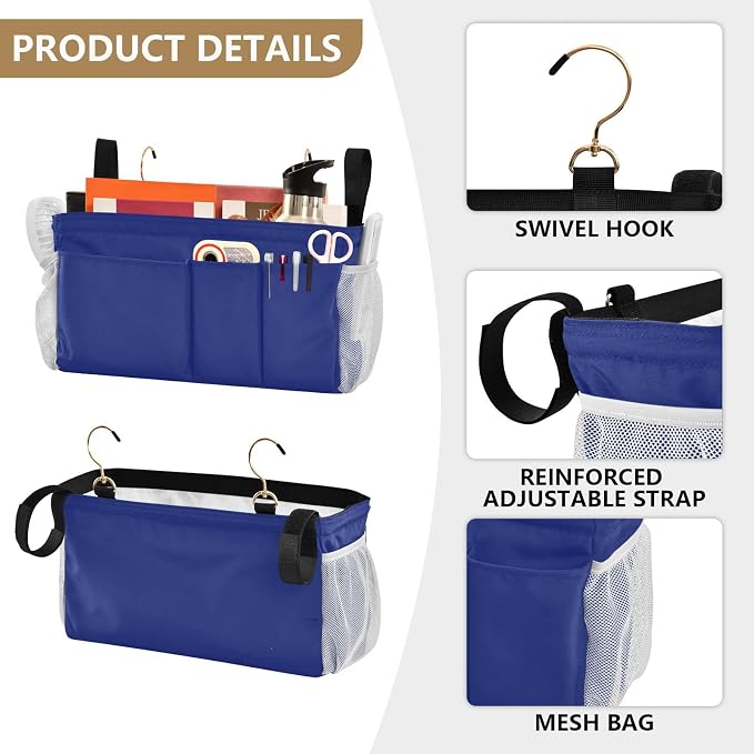 DOMIKING Blue Bedside Caddy for Dorm Bed Recliner Armrest Organizer - Image 5