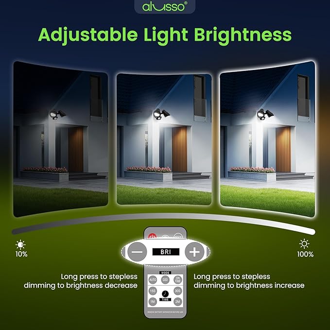 ALUSSO LED Security Lights Motion Sensor, 25W 2000LM Flood Lights Outdoor Motion Sensor with Remote, Dimmable Brightness 3000K-6500K CCT IP65 Security Light ETL Listed for House Garage Yard, 2 Pack