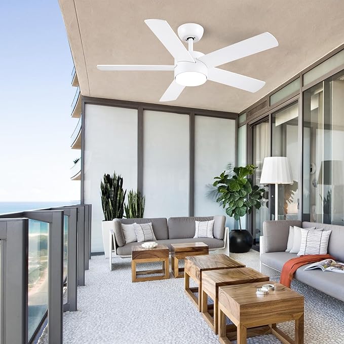 POCHFAN 42 inch White Ceiling Fans with Lights and Remote, LED Dimmable 3 CCT Temperatures 6-Speed, Noiseless Modern Ceiling Fan for Bedroom, Living Room, Dining Room, ETL Listed