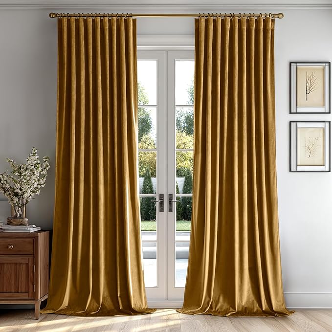 MIULEE Gold Velvet Pinch Pleat Blackout Curtains W52 X L108 Inches | 2 Panels by MIULEE