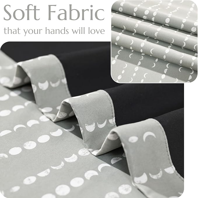 jinchan Boho Blackout Curtains 63 Inch Length Moon Phase Printed Drapes | Grey - Image 8