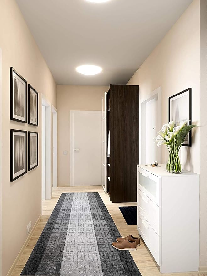 Custom Length Hallway Runner Rug,Slip Resistant,Meander Grey, 26 Inch X 27 feet, Sold and Priced Per Foot