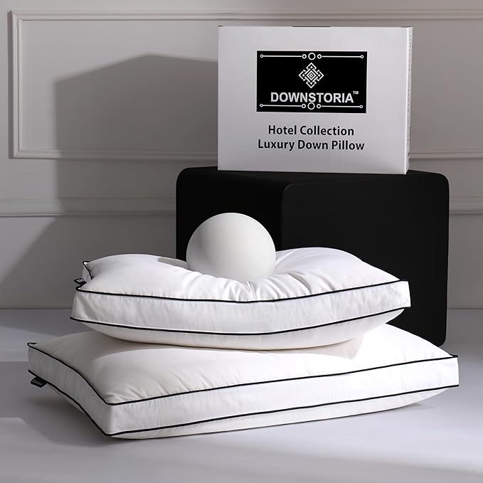 Feather Down Pillows Standard Size Set of 2 with Gusset, Luxury Hotel Collection Bed Pillow 2 Pack, Down Surrounded Gusseted Pillows for Sleeping, Soft for Side, Back Sleepers 20x26 in.
