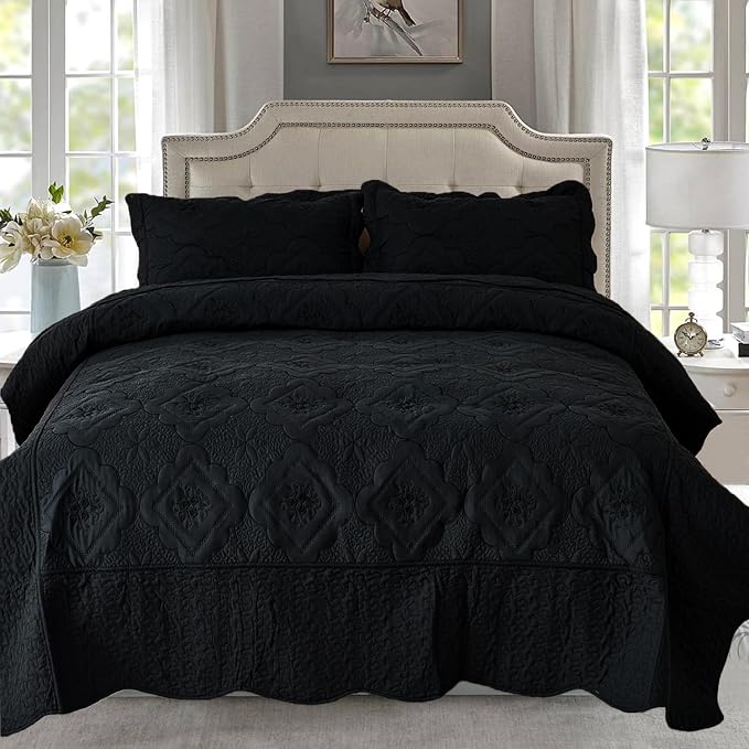 Cmfshape Floral Embroidery Quilt Set, 3 Pieces King Quilt Bedding Set, Classic by cmfshape-quiltset