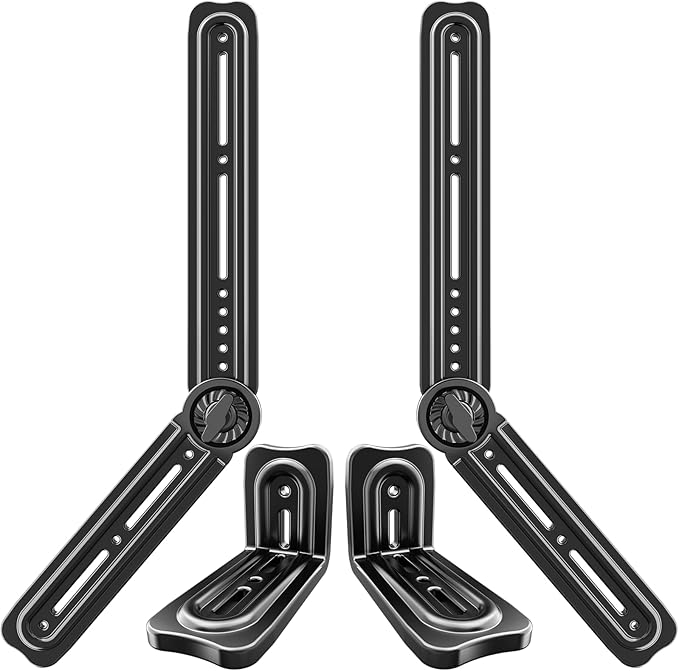 HCMOUNTING Soundbar Mount Bracket, Sound Bar Mounts Under TV or Above TV Fits Most Sound Bars Up to 20 Lbs, Soundbar TV Mount with 180° Adjustable Extension Plates and L-Shaped Hooks