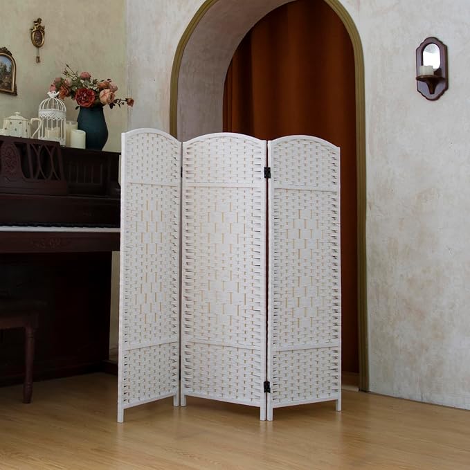 Compact 3 Panel Short Room Divider, 47.2 Inch Tall Double-Sided Rattan Folding - Image 4