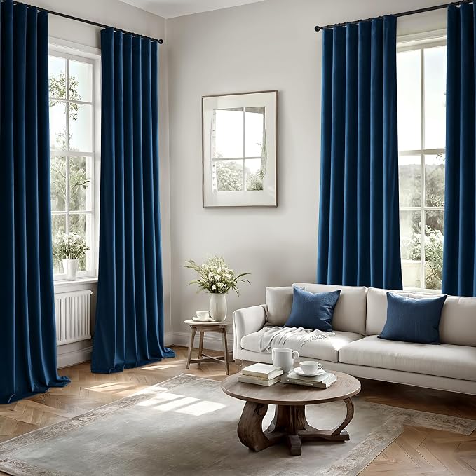 MIULEE Velvet Curtains 50W x 84L 2 Panels Navy Blue Blackout Curtains | Luxury - Image 5