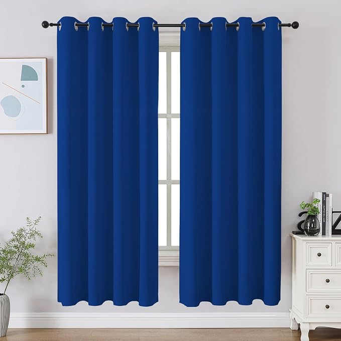 CUCRAF Royal Blue Blackout Curtains 63 inch Length 2 Panels Set, Room Darkening by CUCRAF