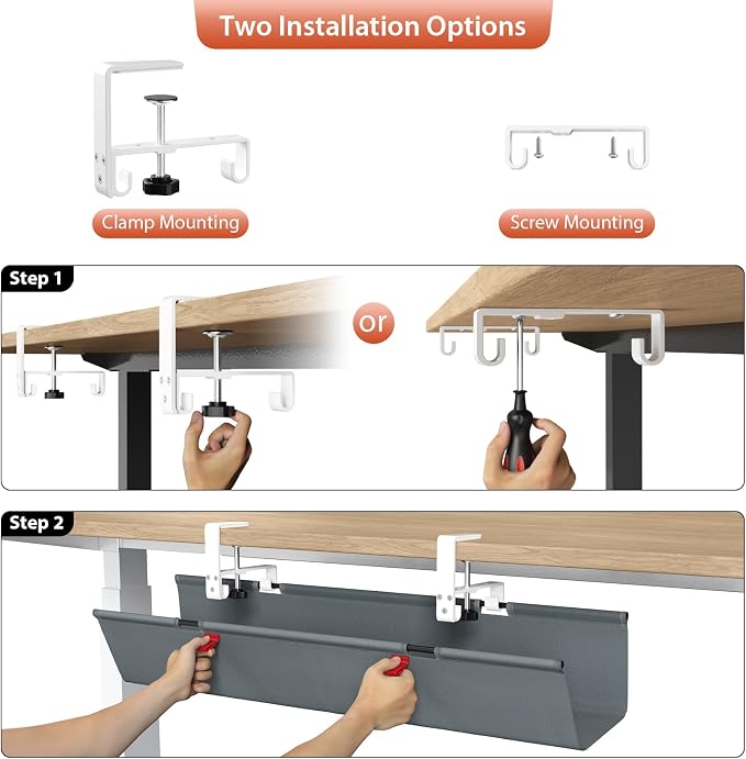 Univivi No Drill Under Desk Cable Management Tray, 28 inch Cable Management | - Image 6