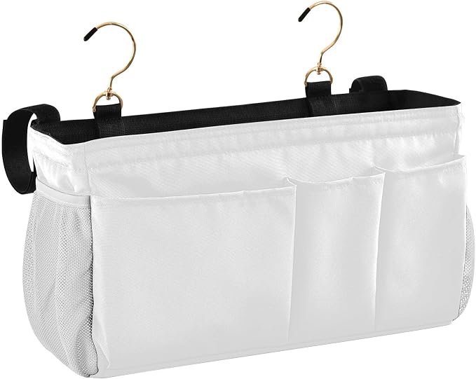 White Bedside Caddy Storage Bag Bedside Organizer by KOPIRIT
