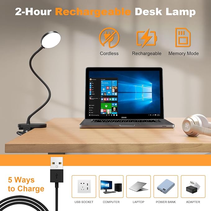 Rechargeable Clip on Light for Bed, 61 LED Cordless Reading Lamp - Image 4