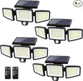 Tuffenough Solar Outdoor Lights 2500LM 210 LED Security Lights with Remote Control,3 Heads Motion Sensor Lights, IP65 Waterproof,270° Wide Angle Flood Wall Lights with 3 Modes(4 Pack)