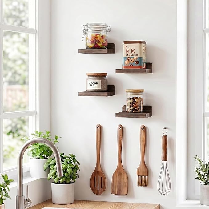 Fixwal Small Floating Shelves for Wall | Rustic wood shelf for displaying mini - Image 5