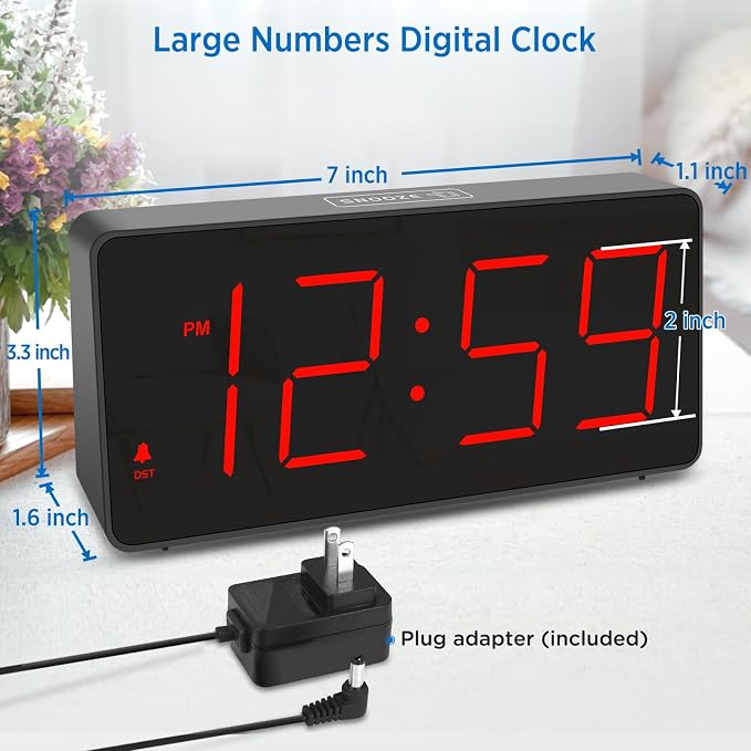 Peakeep Digital Alarm Clock for Bedroom Bedside, Large Display 5 Dimmers | - Image 2