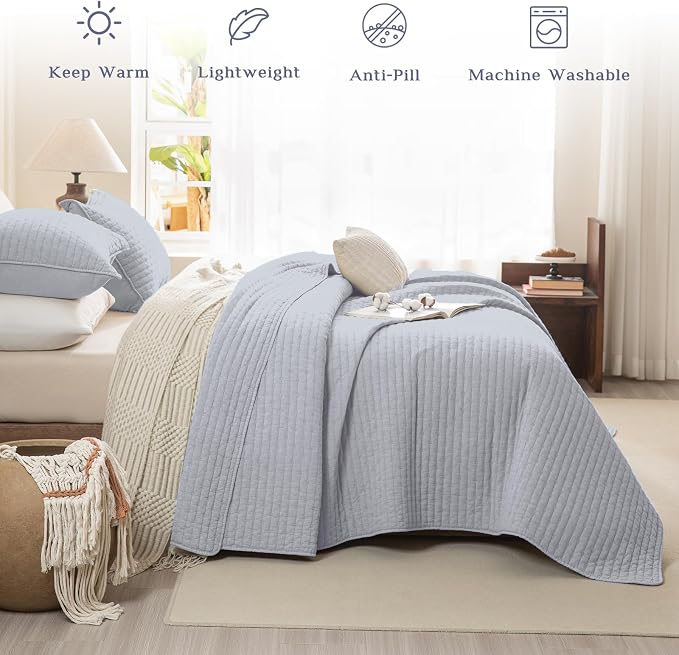 CozyTide Queen Quilt Set, Stone-Washed Cotton Lightweight Summer Quilt Bedding - Image 2