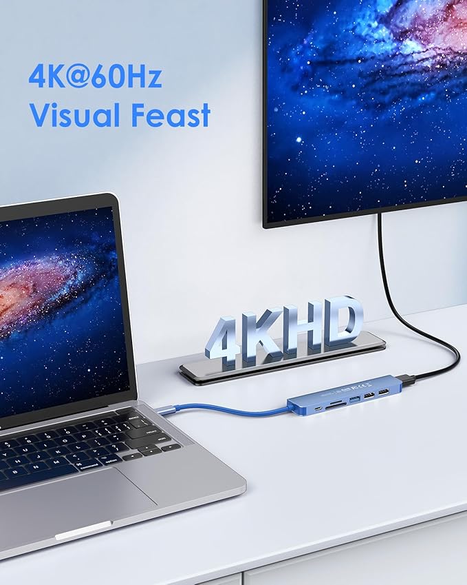 LENTION USB C Hub with 100W Charging, 4K HDMI, Dual Card Reader, USB 3.0 & 2.0 Compatible 2023-2016 MacBook Pro, New Mac Air/Surface, Chromebook, More, Stable Driver Adapter (CB-CE18,Blue)