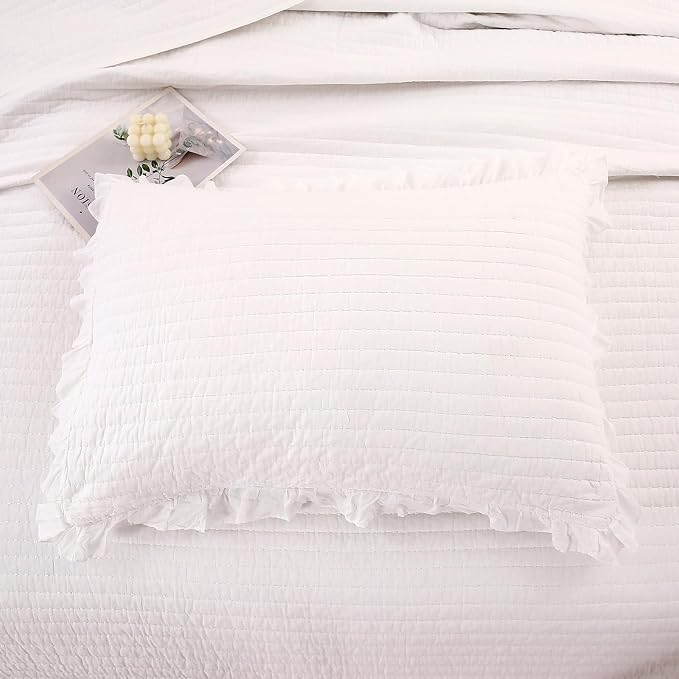 ROOMLIFE Quilt Set King Size 3D Floral Embroidery Pattern 3-Piece Cotton - Image 5