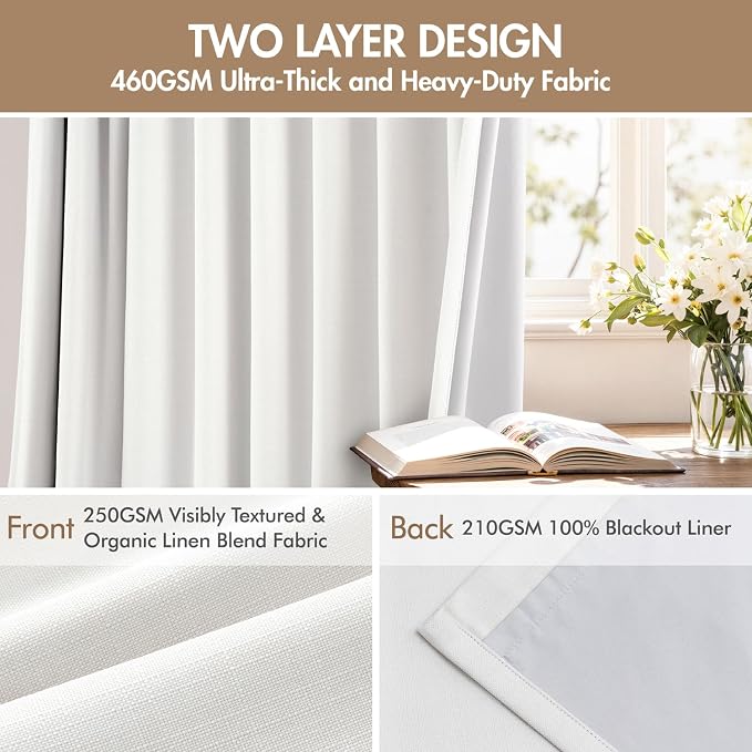 MIULEE Pinch Pleated 100% Blackout Curtains 40"x102" Long White 4 Panel Set | - Image 4