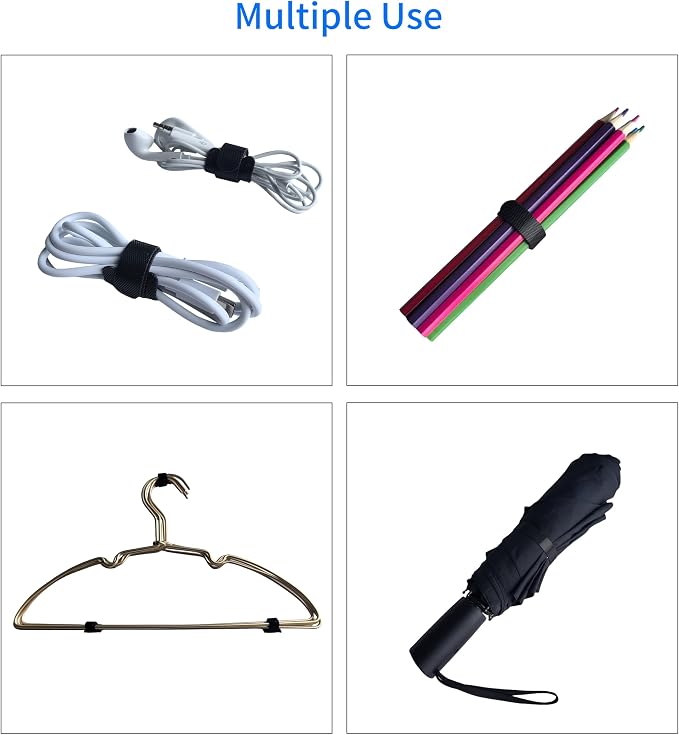8 Inches 60 PCS Black Reusable Cable Ties, Cable Organizer, Cord Wrap and Hook - Image 4