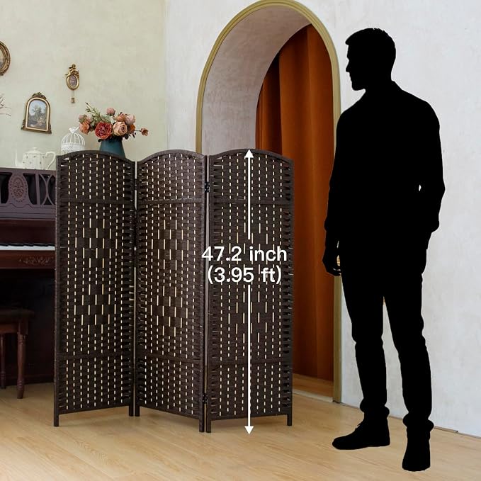 Compact 3 Panel Short Room Divider, 47.2 Inch Tall Double-Sided Rattan Folding - Image 2
