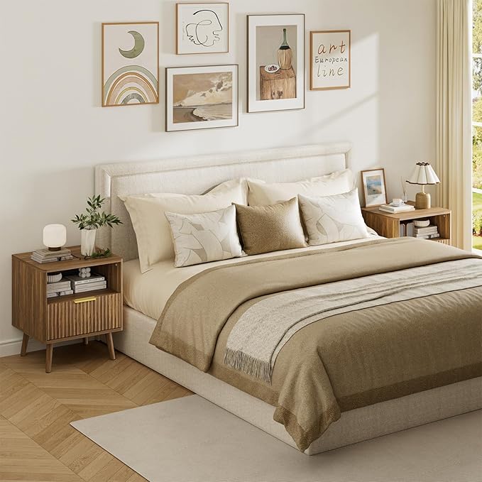 LYNSOM Fluted Dresser and Nightstand Sets 3 Piece, 8-Drawers Dresser and 1-Drawer Nightstands Set of 2, Wood Bedroom Furniture Set for Home, Bedroom, Hallway, Walnut