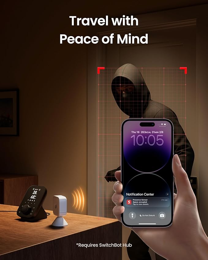 SwitchBot Smart mmWave Radar Motion Sensor, Bluetooth Presence Sensor with Dynamic Detection & Zone Positioning, Compatible with Alexa, HomeKit & Apple Home via SwitchBot Hub, 2-Year Battery Life