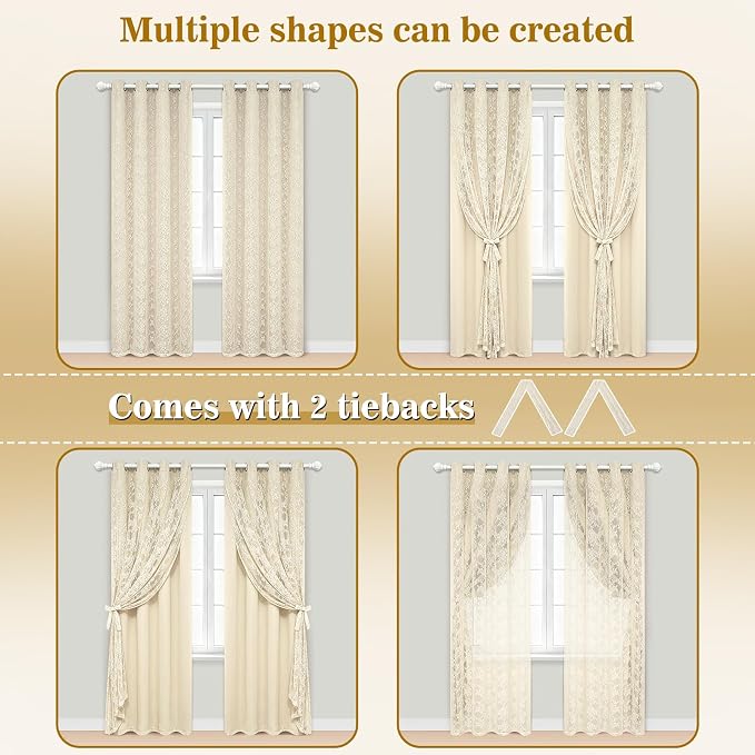 Yinhua Beige Blackout Curtains Double Layer Curtains - Image 6
