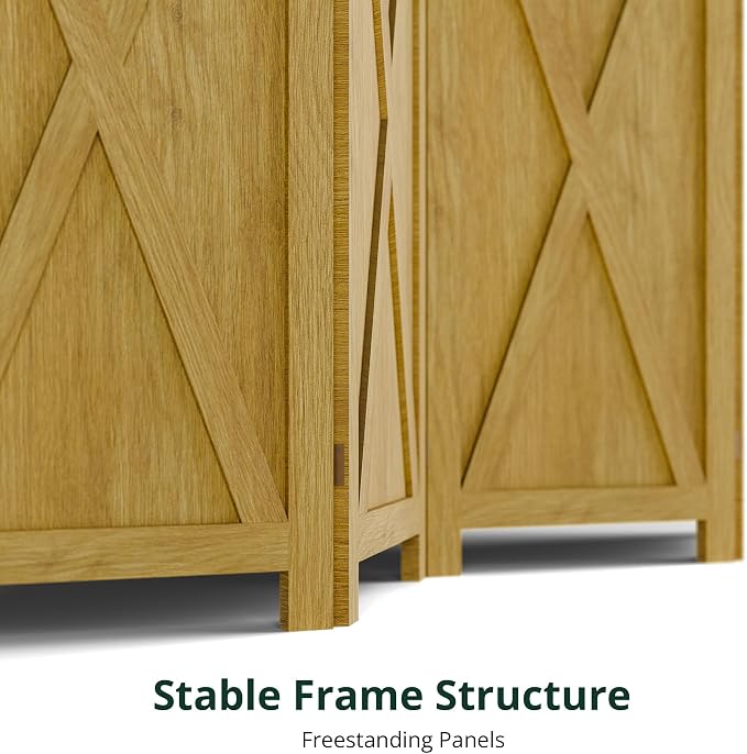 4 Panel Folding Room Divider, Solid Wood Privacy Screen, Freestanding Partition - Image 7