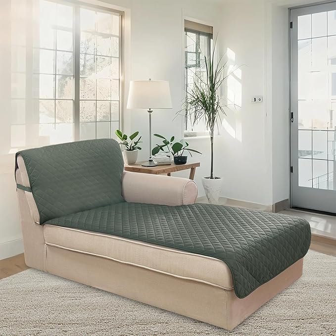 U-NICE HOME Sectional Couch Cover for Dogs Chaise Lounge Reversible Sofa Cover Furniture Protector Cover for Pets with Elastic Adjustable Strap (Chaise Lounge, Grey/Beige)