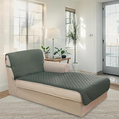 U-NICE HOME Sectional Couch Cover for Dogs Chaise Lounge Reversible Sofa Cover Furniture Protector Cover for Pets with Elastic Adjustable Strap (Chaise Lounge, Grey/Beige)