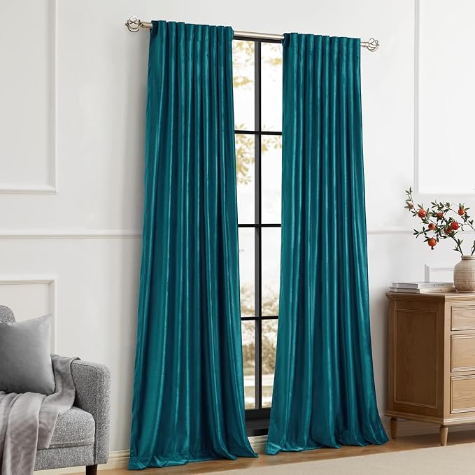 Elegant Teal Velvet Curtains 102 inches - Image 7