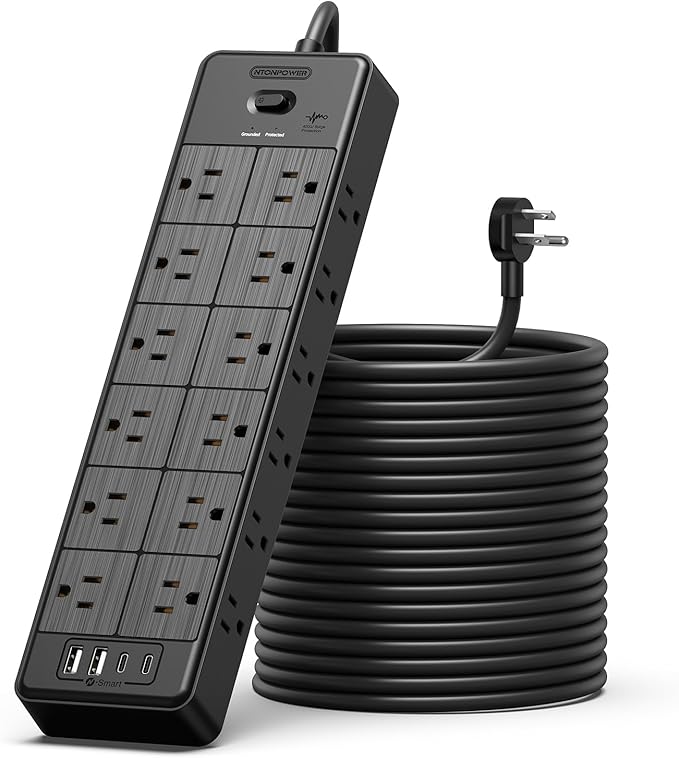 24 Widely Outlets Extension Cord 25 Ft NTONPOWER Long Extension Cord Surge Protector with 4 USB Ports(2 USB C),15A/1875W Power Strips with Surge Protection 4000J, Wall Mount Holes for Home, Office
