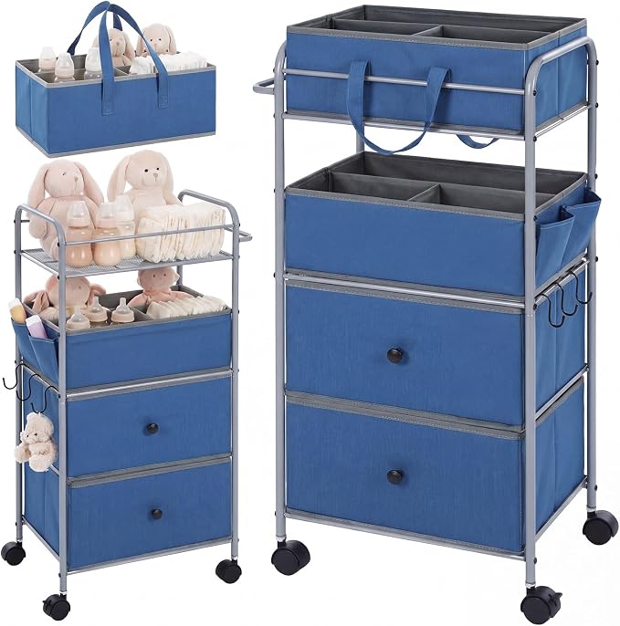 FoldTier 3In1 Baby Diaper Caddy Organizer Cart 4 Tier Large Capacity Metal by FoldTier