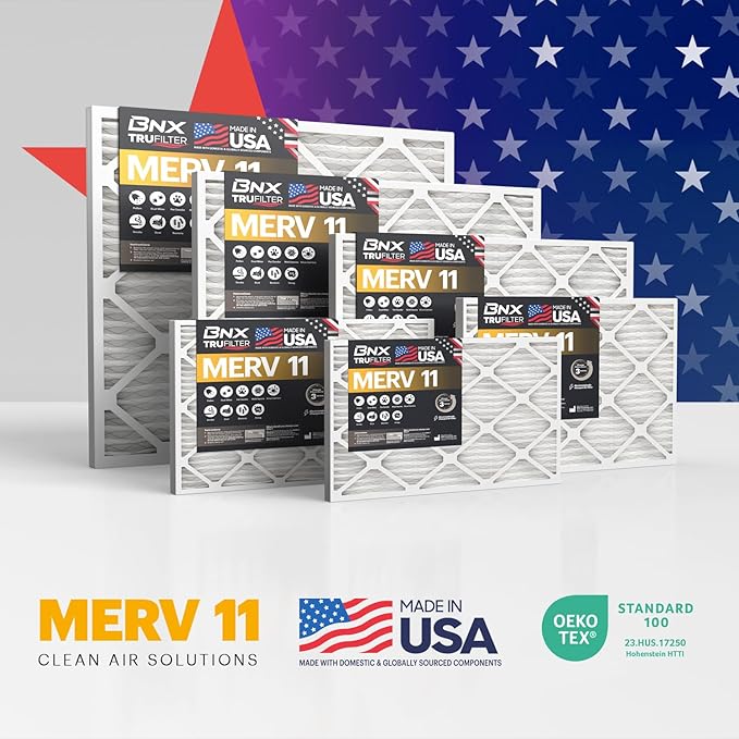 BNX TruFilter 16x30x1 Air Filter MERV 11 (4-Pack) - MADE IN USA - Allergen Defense Electrostatic Pleated Air Conditioner HVAC AC Furnace Filters for Allergies, Dust, Pet, Smoke, Allergy MPR 1200 FPR 7