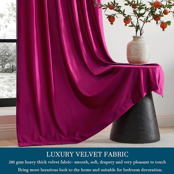 PRIMROSE Hot Pink Velvet Curtains 102 inch Long - Image 3