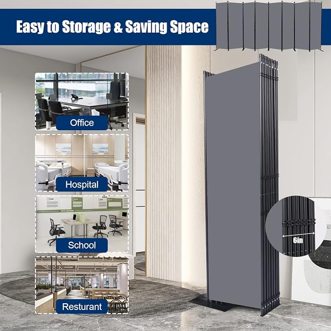 Room Divider 8 Panel-176''Wide, 6FT Room Dividers and Folding Privacy Screen | - Image 4