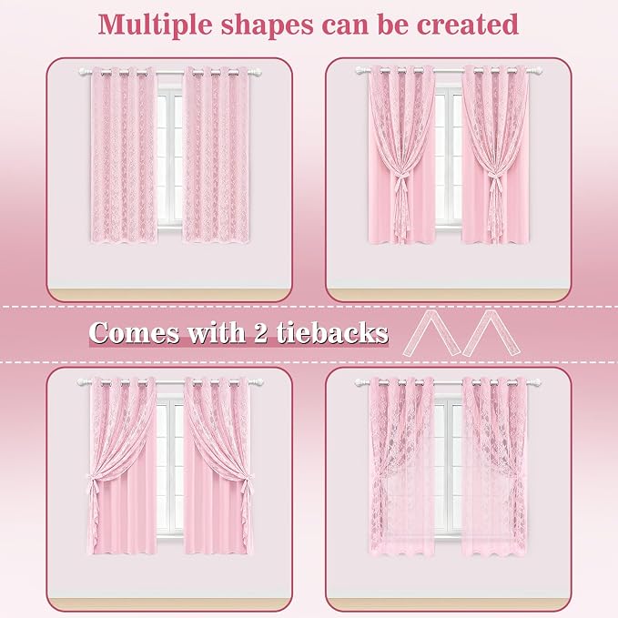 Yinhua Pink Blackout Curtains Double Layer Curtains - Image 5