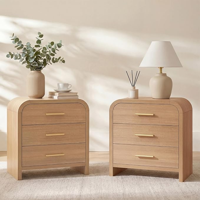 Night Stand Set of 2, 3-Drawer | Nightstand 26.7"H Metal Handle Modern Bedside by TheBeautyofRusticRefined