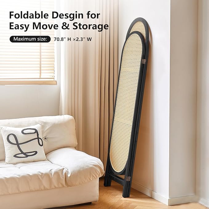 3 Panel Rattan Room Divider, Arched Room Divider Screen, Dressing Areas - Image 3
