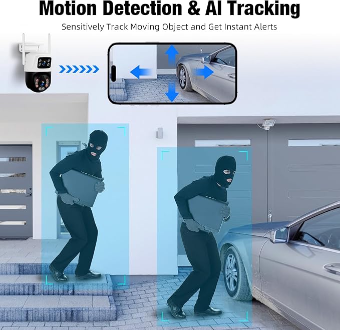 Fuers Wireless Security Camera System, 5MP 8CH NVR with 1TB HDD, 4Pcs 3MP Dual Lens WiFi Cameras Home Surveillance Outdoor Indoor, Motion Detection, Auto Tracking,2-Way Audio,Color Night Vision